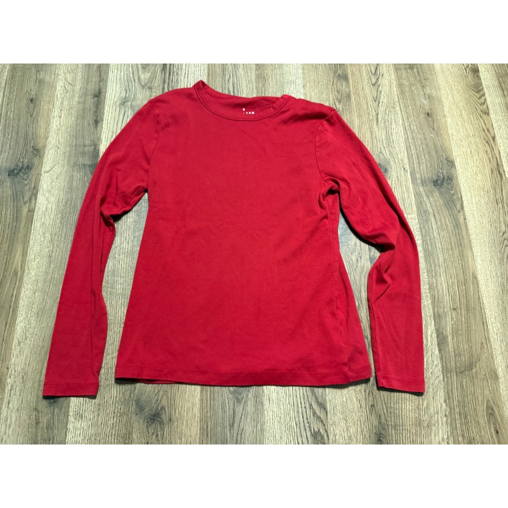 A New Day Shirts Women Size Medium Red T-Shirt Crewneck Cotton Long Sleeve